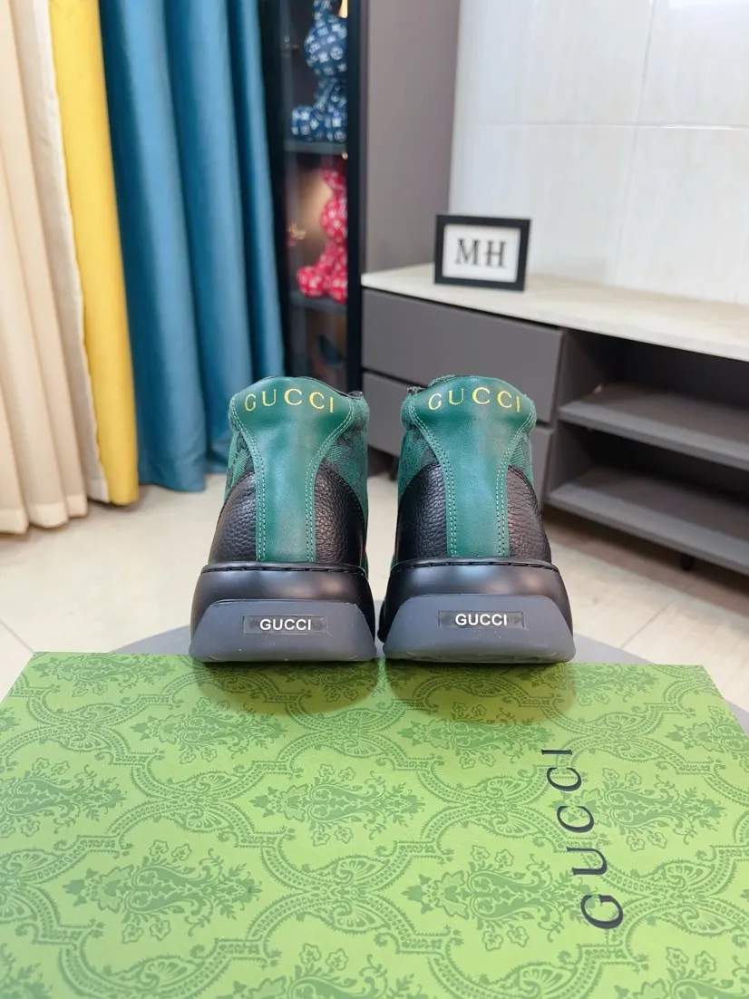Men's shoes 💰438🌹🌹GUCCI [Gucci] New high-top men's shoes, a high-end brand, the latest fashionable casual men's shoes, trendy and versatile, relaxed and sporty style, uppers imported from Italy, first-layer cowhide, genuine leather lining, and ultra-fine workmanship. Original personalized fashionable rubber wear-resistant outsole, light and comfortable on the foot, size 38-44